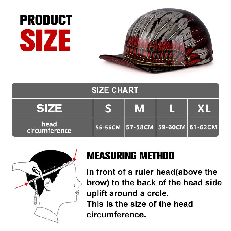 Uchoose Summer Motorcycle Casque DS Baseball Cap Helmet Retro Helmets Vintage Open Face Scooter Cruiser Chopper Gangster