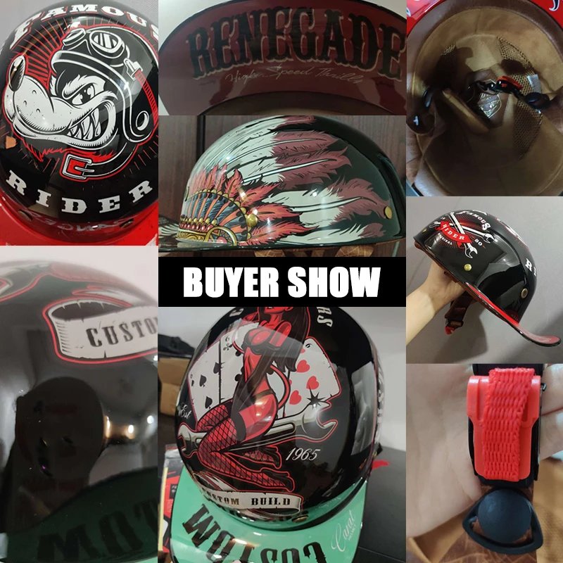 Uchoose Summer Motorcycle Casque DS Baseball Cap Helmet Retro Helmets Vintage Open Face Scooter Cruiser Chopper Gangster