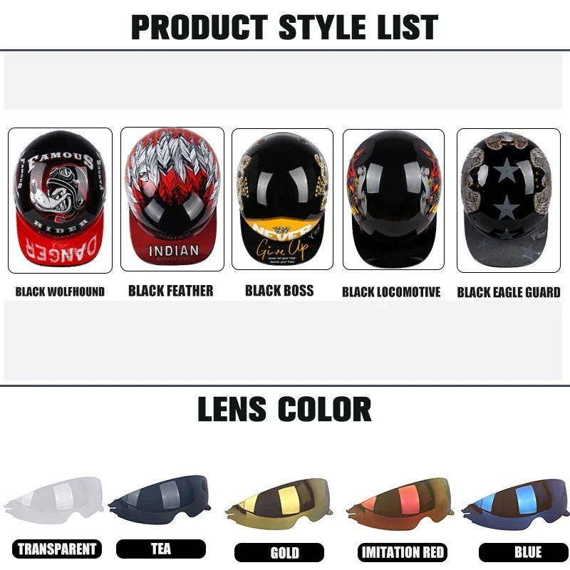 Uchoose Summer Motorcycle Casque DS Baseball Cap Helmet Retro Helmets Vintage Open Face Scooter Cruiser Chopper Gangster