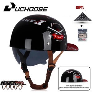 Uchoose Summer Motorcycle Casque DS Baseball Cap Helmet Retro Helmets Vintage Open Face Scooter Cruiser Chopper Gangster