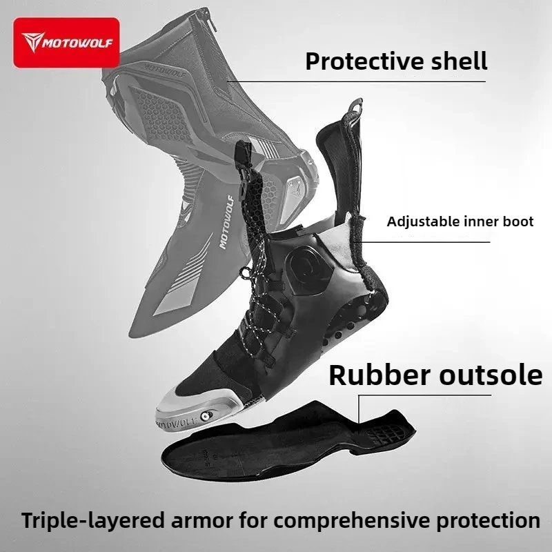 Motowolf Motorcycle Riding Boots Motobike Riding Shoes High-top Racing Boots Off-road Professional Four-season Rider Gear Men