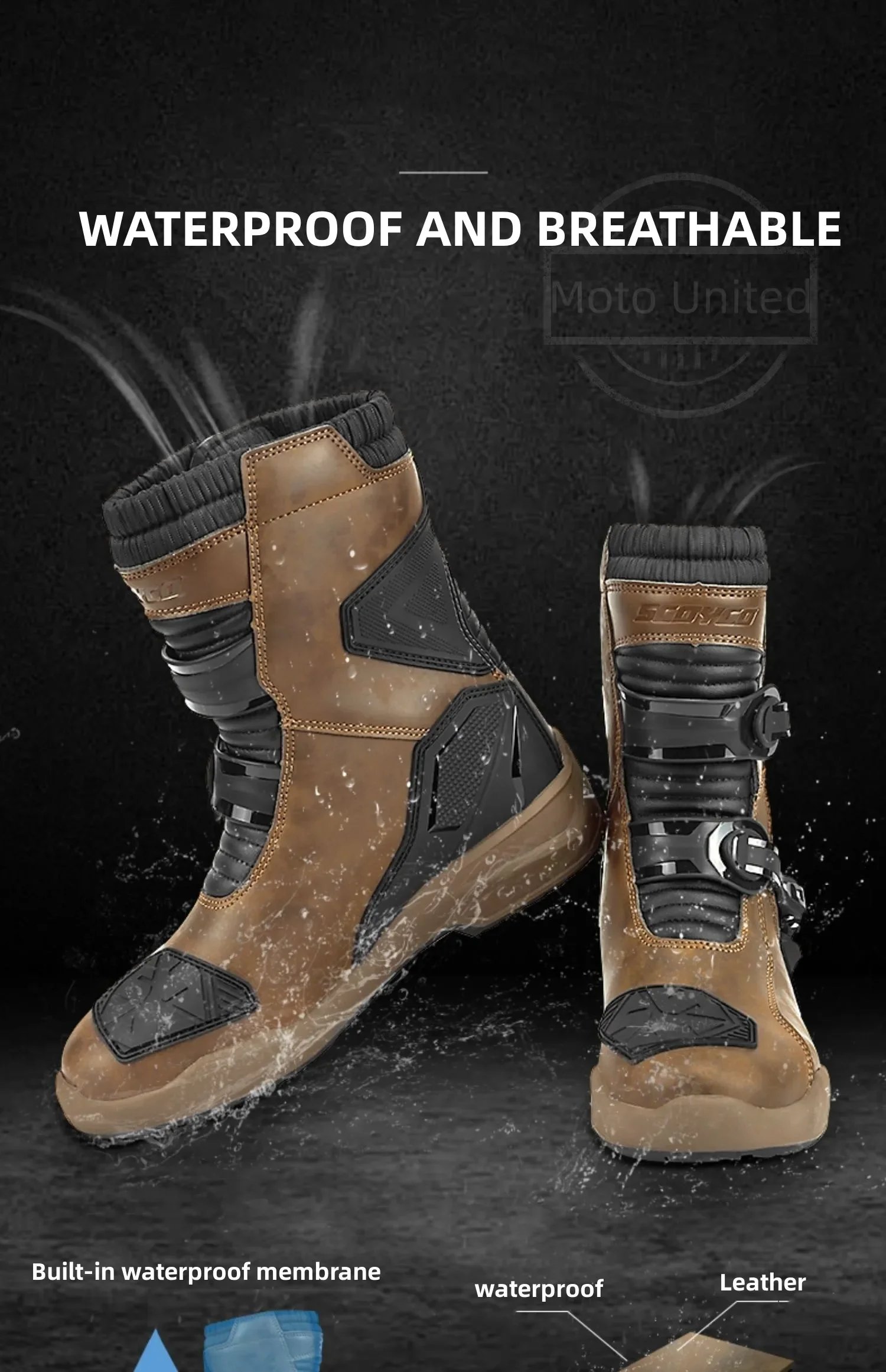 Scoyco Waterproof Breathable Men Women Motorcycle Boots for Off-Road Rally Riding with TPU Protection & Anti-Slip Scoyco Waterproof Breathable Men Women Motorcycle Boots for Off-Road Rally Riding with TPU Protection & Anti-Slip