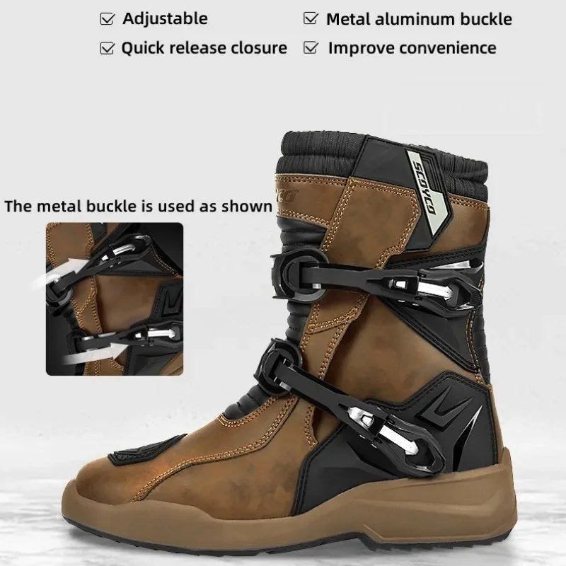 Scoyco Waterproof Breathable Men Women Motorcycle Boots for Off-Road Rally Riding with TPU Protection & Anti-Slip