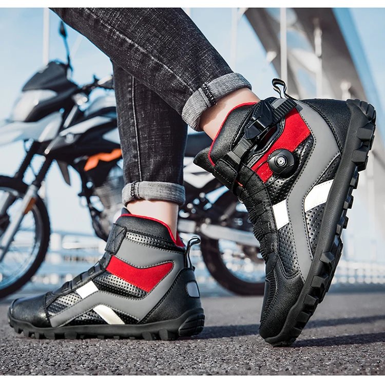 Riding boots, motorcycle mesh breathable off-road men's and women's leather rally boots, waterproof motorcycle equipment, summer