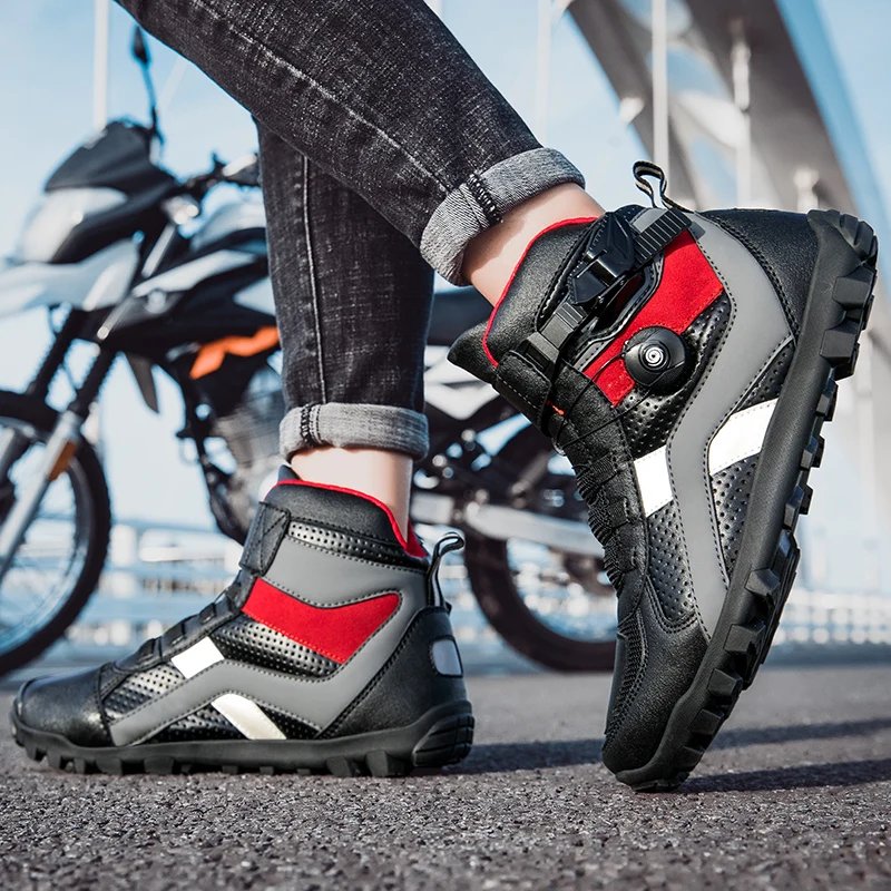 Riding boots, motorcycle mesh breathable off-road men's and women's leather rally boots, waterproof motorcycle equipment, summer