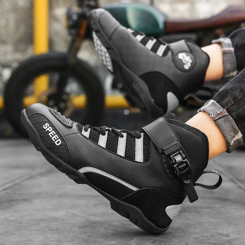 2026 New Motorcycle Boots Men Leather Motos Breathable Anti Slip Wear-resistant Riders Boots Motorbike Racing Ankle Length Shoes