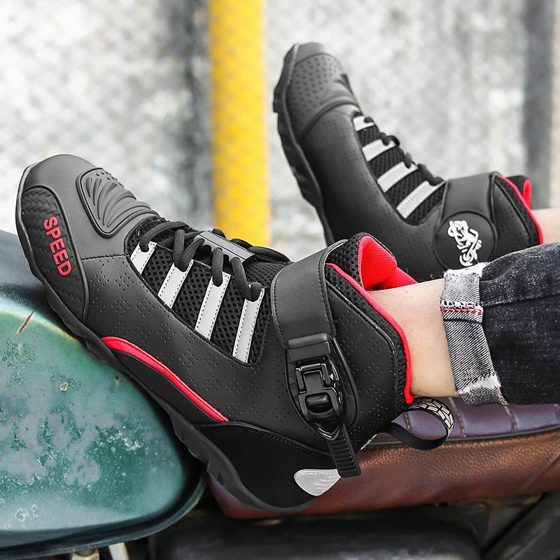 2026 New Motorcycle Boots Men Leather Motos Breathable Anti Slip Wear-resistant Riders Boots Motorbike Racing Ankle Length Shoes