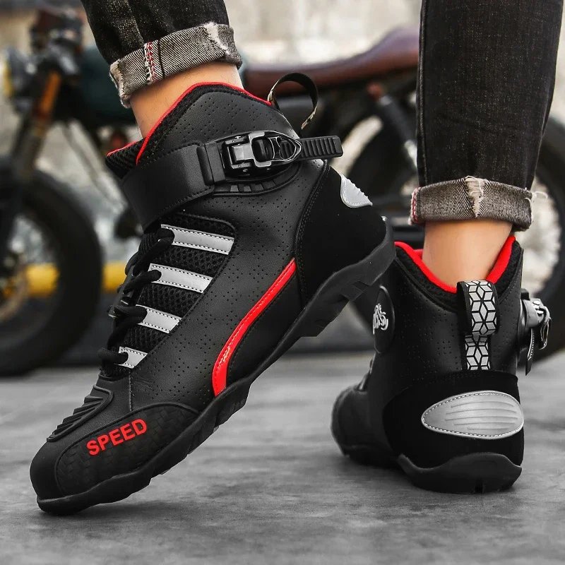 2026 New Motorcycle Boots Men Leather Motos Breathable Anti Slip Wear-resistant Riders Boots Motorbike Racing Ankle Length Shoes