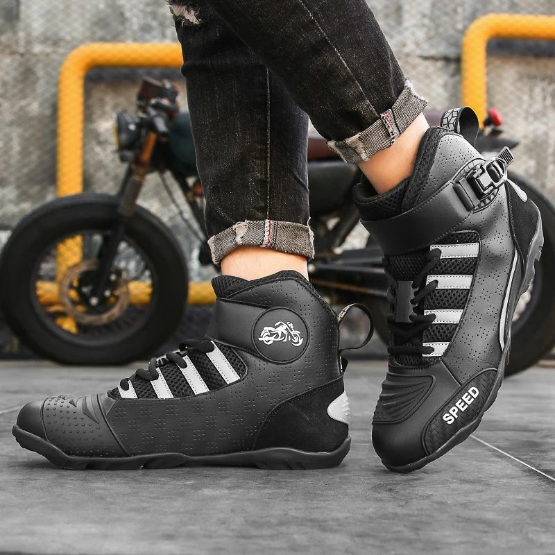 2026 New Motorcycle Boots Men Leather Motos Breathable Anti Slip Wear-resistant Riders Boots Motorbike Racing Ankle Length Shoes