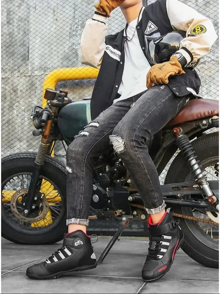 2026 New Motorcycle Boots Men Leather Motos Breathable Anti Slip Wear-resistant Riders Boots Motorbike Racing Ankle Length Shoes