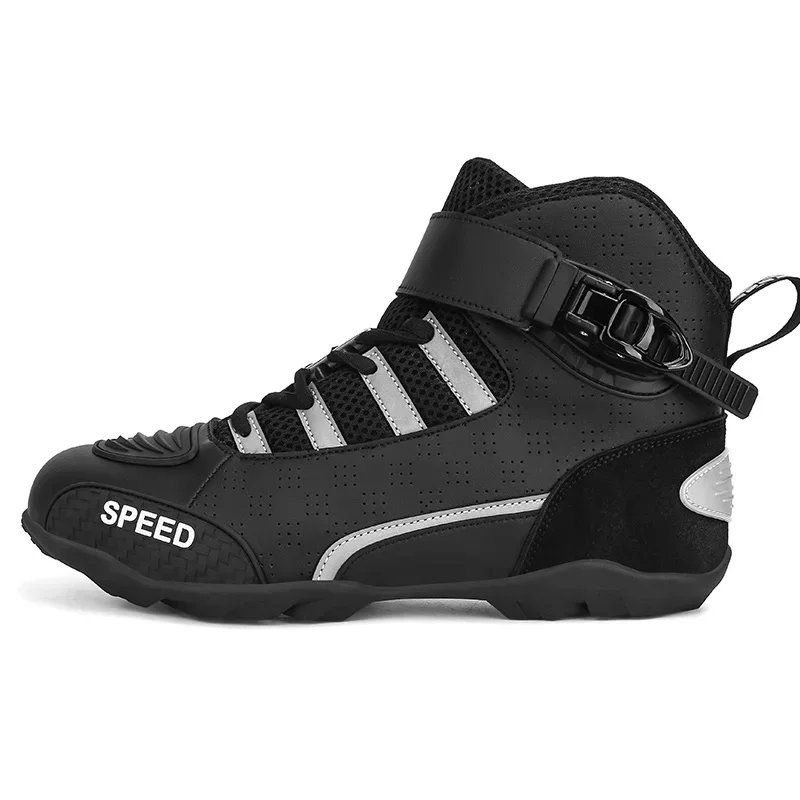 New Men Leather Motorcycle Boots Breathable Anti Slip Wear Resistant Ankle Length Motorbike Racing Outdoor Street Riding Shoes