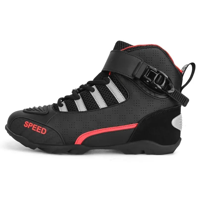 New Men Leather Motorcycle Boots Breathable Anti Slip Wear Resistant Ankle Length Motorbike Racing Outdoor Street Riding Shoes