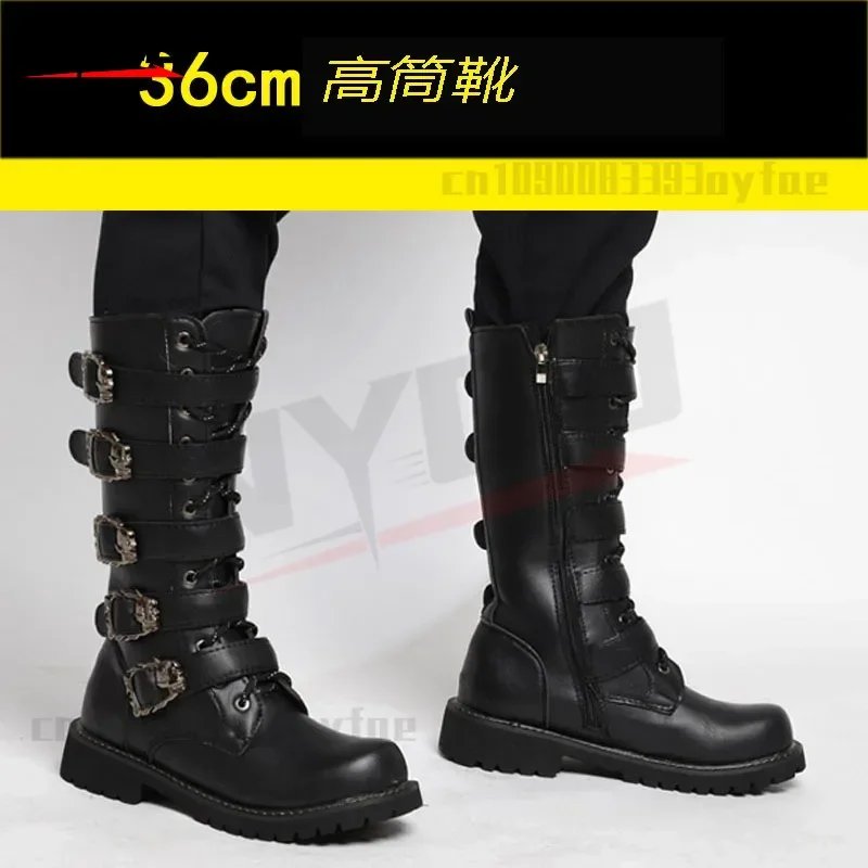 Trendy Long Boots Winter Plush Warm Boots Men's British Leather Shoes Motorcycle Riding Boots botas moto