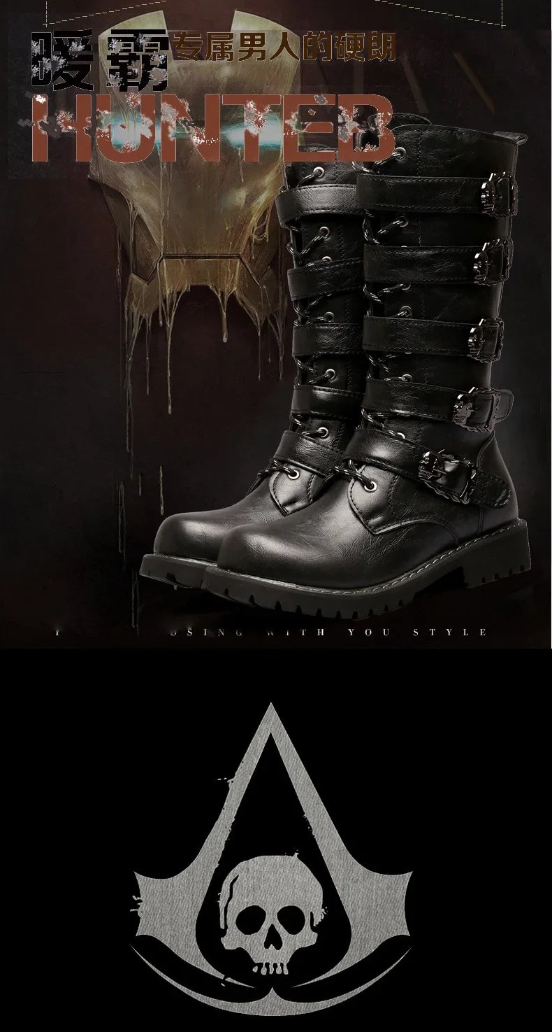 Trendy Long Boots Winter Plush Warm Boots Men's British Leather Shoes Motorcycle Riding Boots botas moto Trendy Long Boots Winter Plush Warm Boots Men's British Leather Shoes Motorcycle Riding Boots botas moto