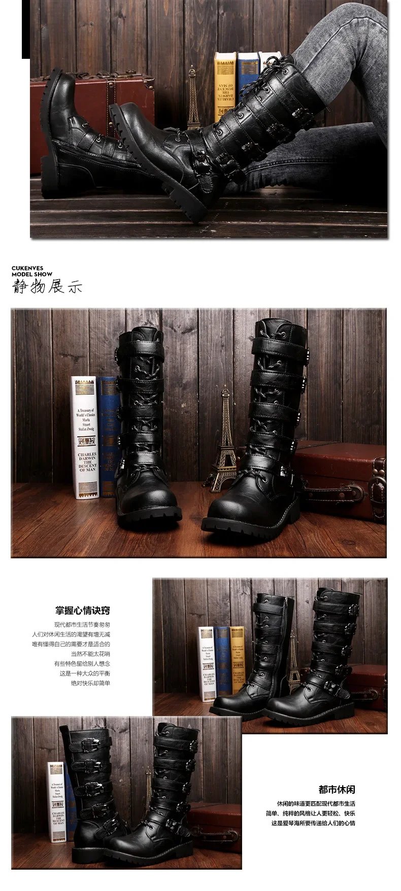 Trendy Long Boots Winter Plush Warm Boots Men's British Leather Shoes Motorcycle Riding Boots botas moto Trendy Long Boots Winter Plush Warm Boots Men's British Leather Shoes Motorcycle Riding Boots botas moto
