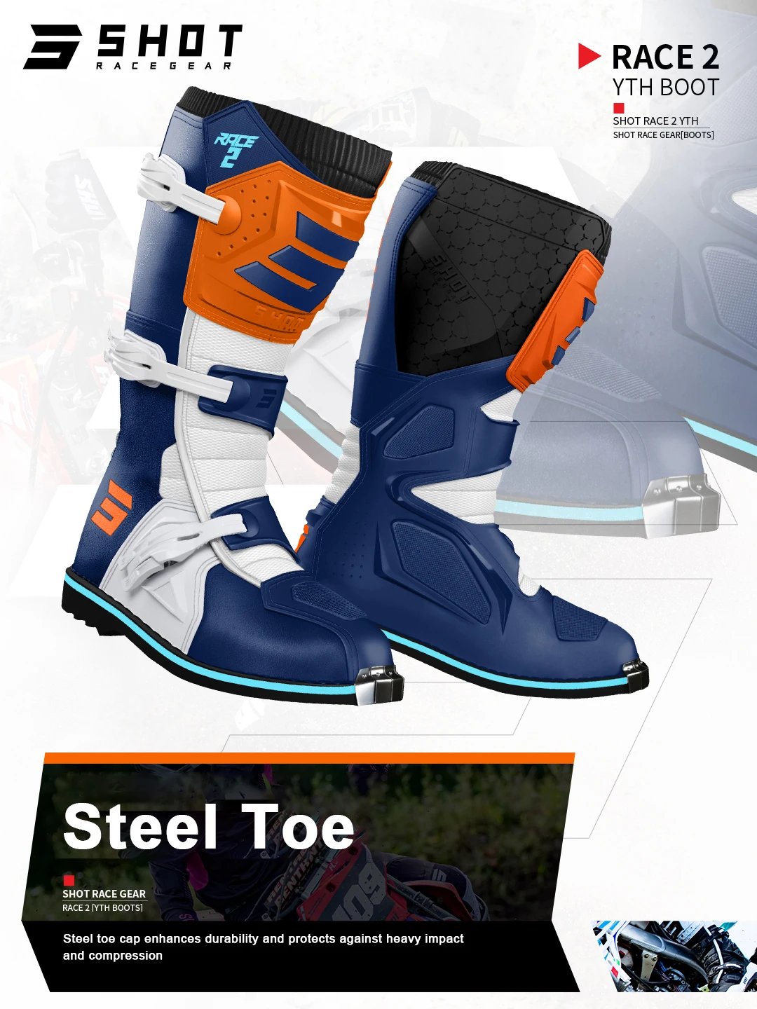 SHOT Race2 Kids & Youth Off-Road Boots, CE-Certified Impact Protection Ergonomic Comfort Fit for Motocross Trail Track Riding SHOT Race2 Kids & Youth Off-Road Boots, CE-Certified Impact Protection Ergonomic Comfort Fit for Motocross Trail Track Riding