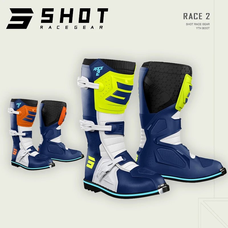 SHOT Race2 Kids & Youth Off-Road Boots, CE-Certified Impact Protection Ergonomic Comfort Fit for Motocross Trail Track Riding