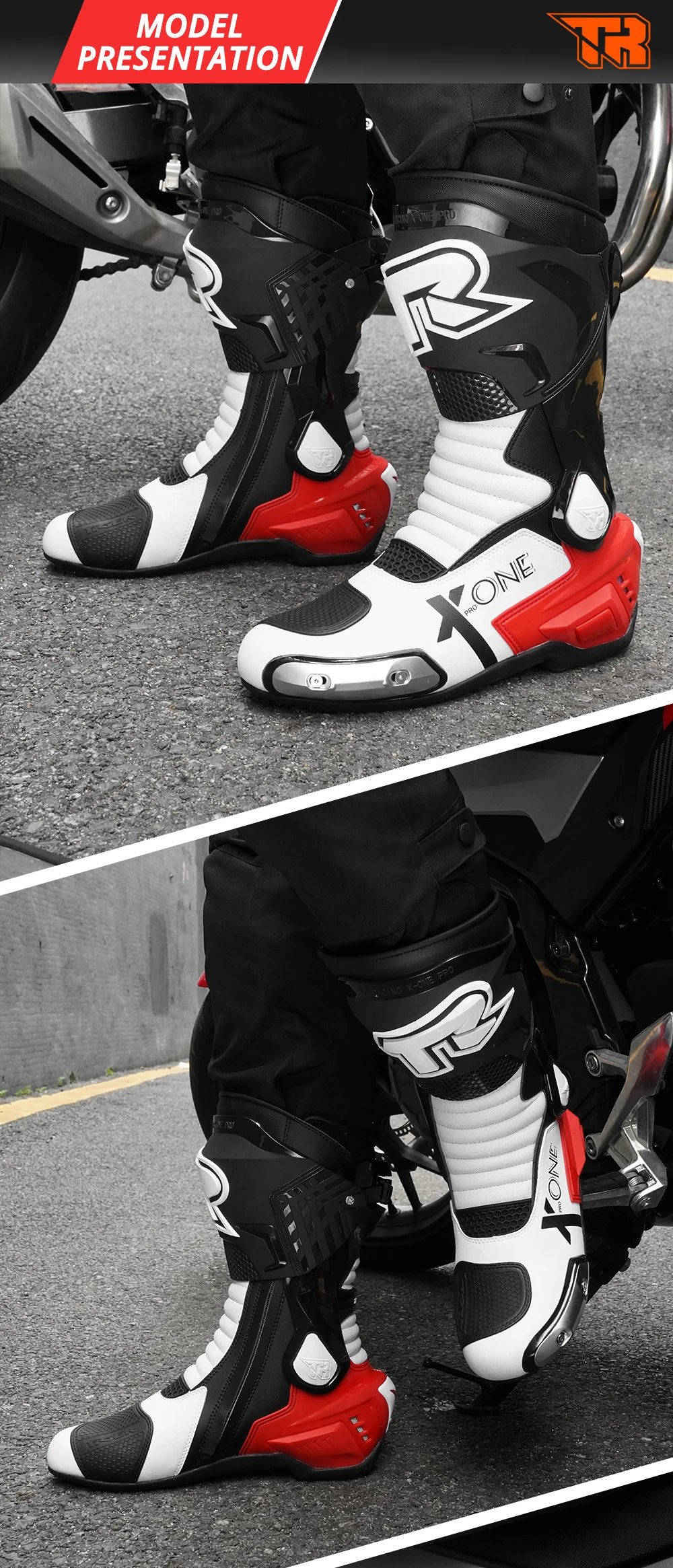 Leather Motocross Boots Moto Riding Long Boot Men's Motorcyclist Boots Reflective Motorcycle Shoes Shoes Anti-slip
