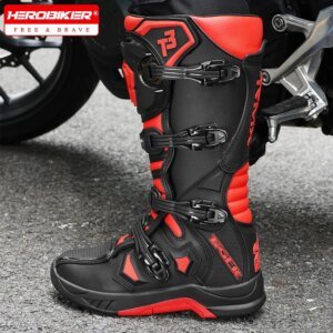 Leather Motocross Boots Moto Riding Long Boot Menās Motorcyclist Boots Reflective Motorcycle Shoes Shoes Anti-slip