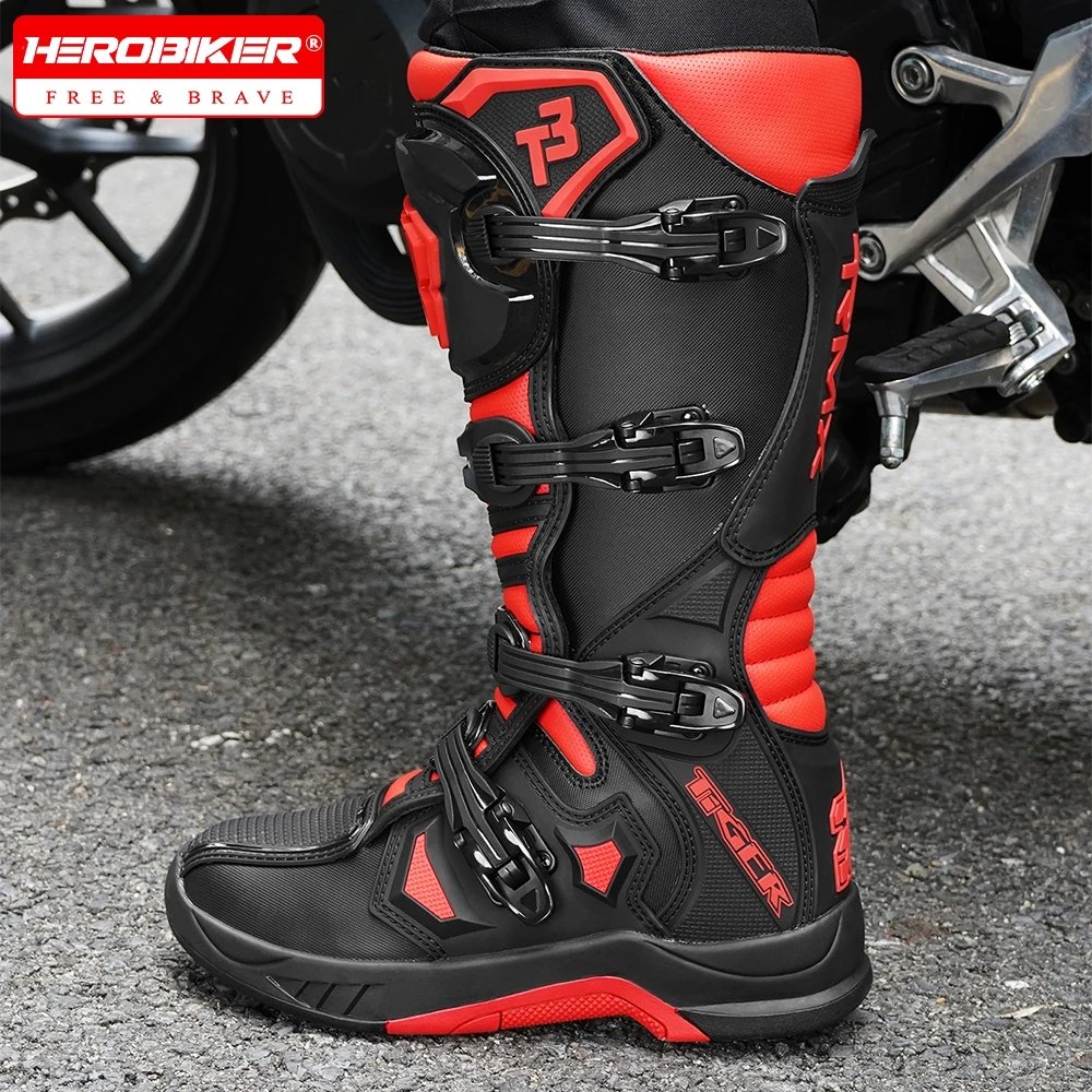 Leather Motocross Boots Moto Riding Long Boot Men's Motorcyclist Boots Reflective Motorcycle Shoes Shoes Anti-slip