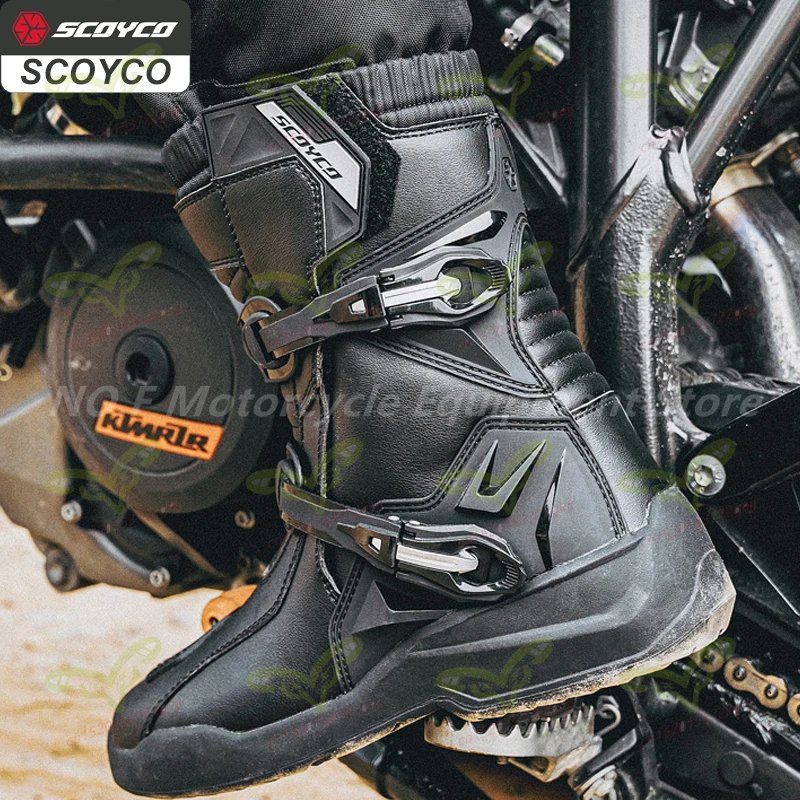 SCOYCO Men's Motorcycle Protective Boots Waterproof Motocross Shoes TPU Leather Anti-slip High Top Boots for Rally Riding