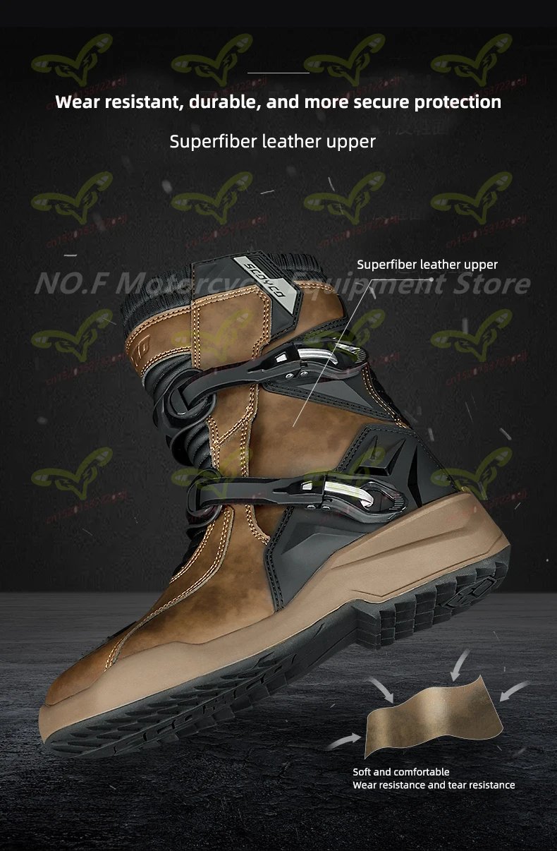 SCOYCO Men's Motorcycle Protective Boots Waterproof Motocross Shoes TPU Leather Anti-slip High Top Boots for Rally Riding