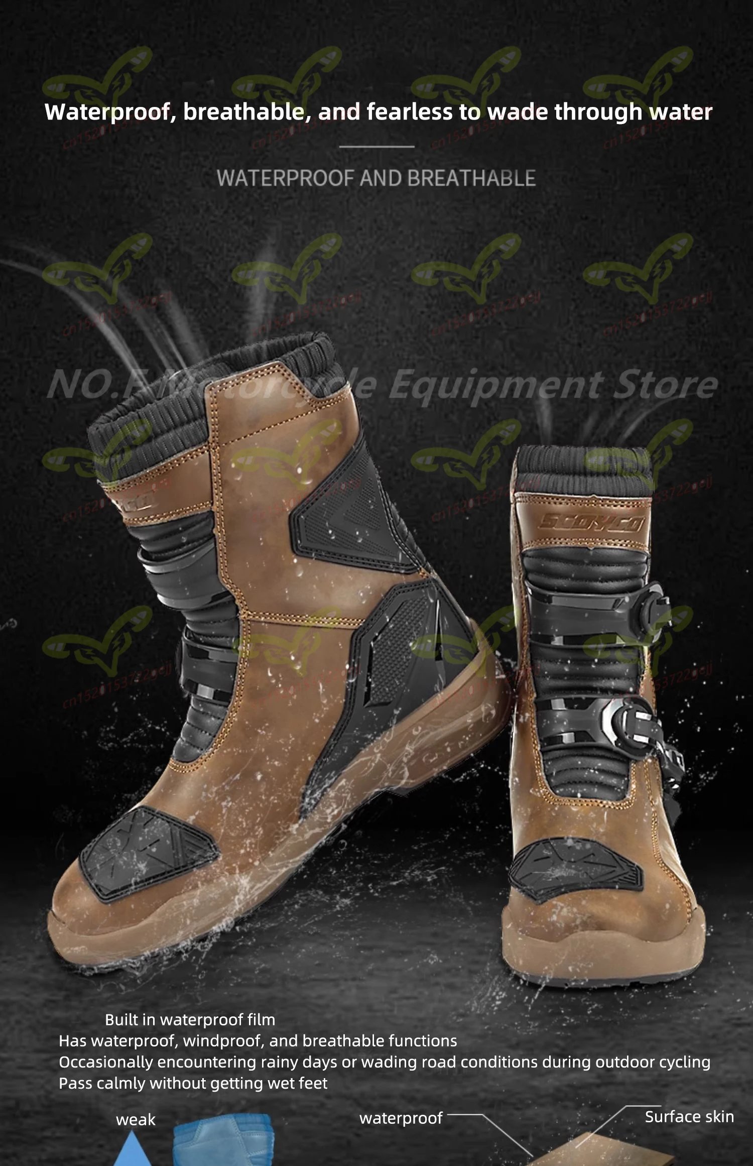 SCOYCO Men's Motorcycle Protective Boots Waterproof Motocross Shoes TPU Leather Anti-slip High Top Boots for Rally Riding