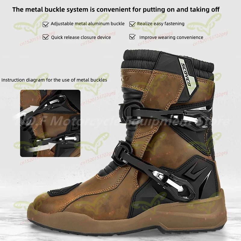 SCOYCO Men's Motorcycle Protective Boots Waterproof Motocross Shoes TPU Leather Anti-slip High Top Boots for Rally Riding