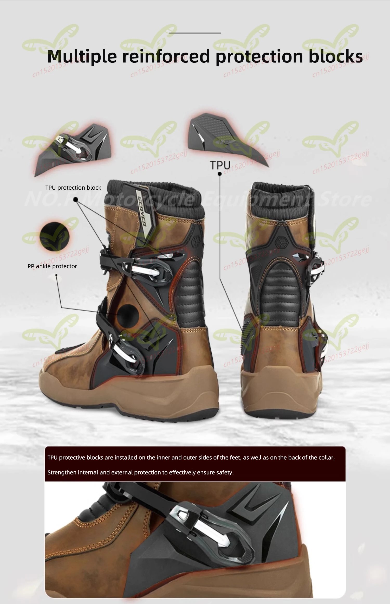 SCOYCO Men's Motorcycle Protective Boots Waterproof Motocross Shoes TPU Leather Anti-slip High Top Boots for Rally Riding