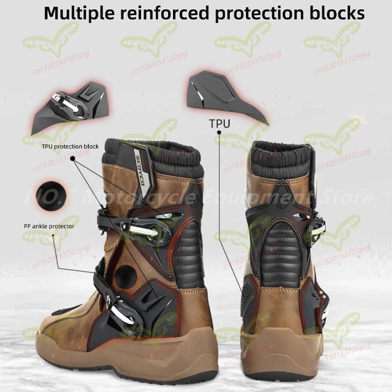 SCOYCO Men's Motorcycle Protective Boots Waterproof Motocross Shoes TPU Leather Anti-slip High Top Boots for Rally Riding