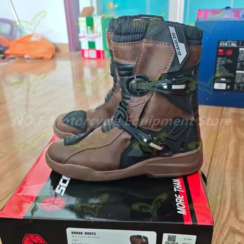 SCOYCO Men's Motorcycle Protective Boots Waterproof Motocross Shoes TPU Leather Anti-slip High Top Boots for Rally Riding