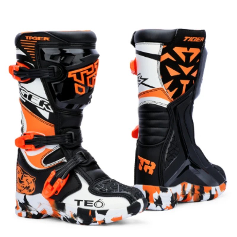 2026 New Kids Motocross Boots Black Off-Road Motorcycle Boot Children Orange Youth Dirt Bike Racing Bota MX Gear For 6-12 Years