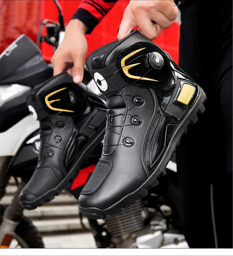 New Men's Motorcycle Shoes Durable Anti-slip Rubber Motorbike Boots TPU Crashproof Motocross Boot Leather Motos Ride Shoes