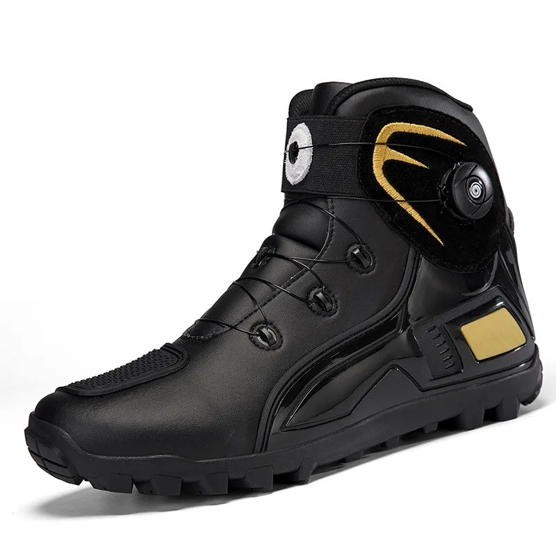 New Men's Motorcycle Shoes Durable Anti-slip Rubber Motorbike Boots TPU Crashproof Motocross Boot Leather Motos Ride Shoes