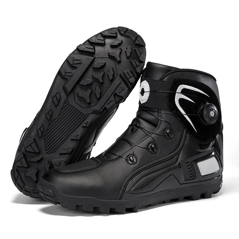New Men's Motorcycle Shoes Durable Anti-slip Rubber Motorbike Boots TPU Crashproof Motocross Boot Leather Motos Ride Shoes