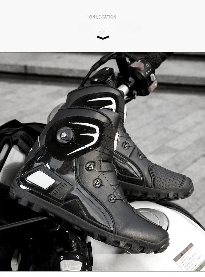 New Men's Motorcycle Shoes Durable Anti-slip Rubber Motorbike Boots TPU Crashproof Motocross Boot Leather Motos Ride Shoes