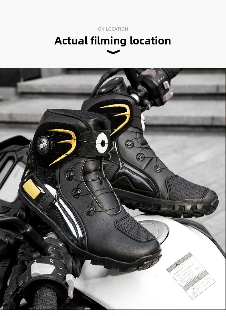 New Men's Motorcycle Shoes Durable Anti-slip Rubber Motorbike Boots TPU Crashproof Motocross Boot Leather Motos Ride Shoes