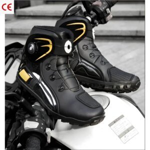 New Menās Motorcycle Shoes Durable Anti-slip Rubber Motorbike Boots TPU Crashproof Motocross Boot Leather Motos Ride Shoes