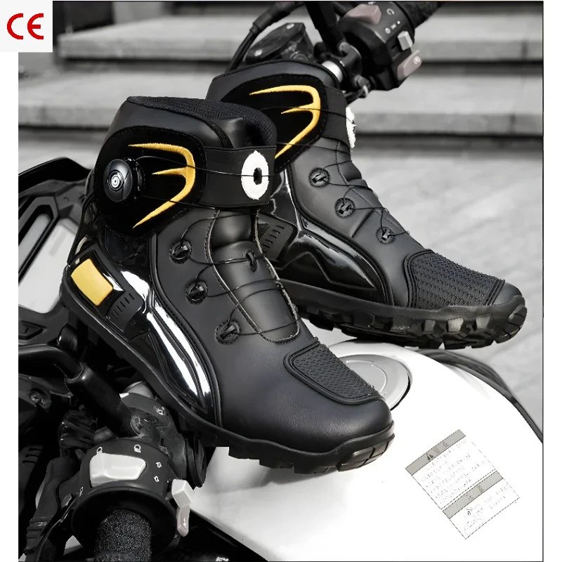 New Men's Motorcycle Shoes Durable Anti-slip Rubber Motorbike Boots TPU Crashproof Motocross Boot Leather Motos Ride Shoes