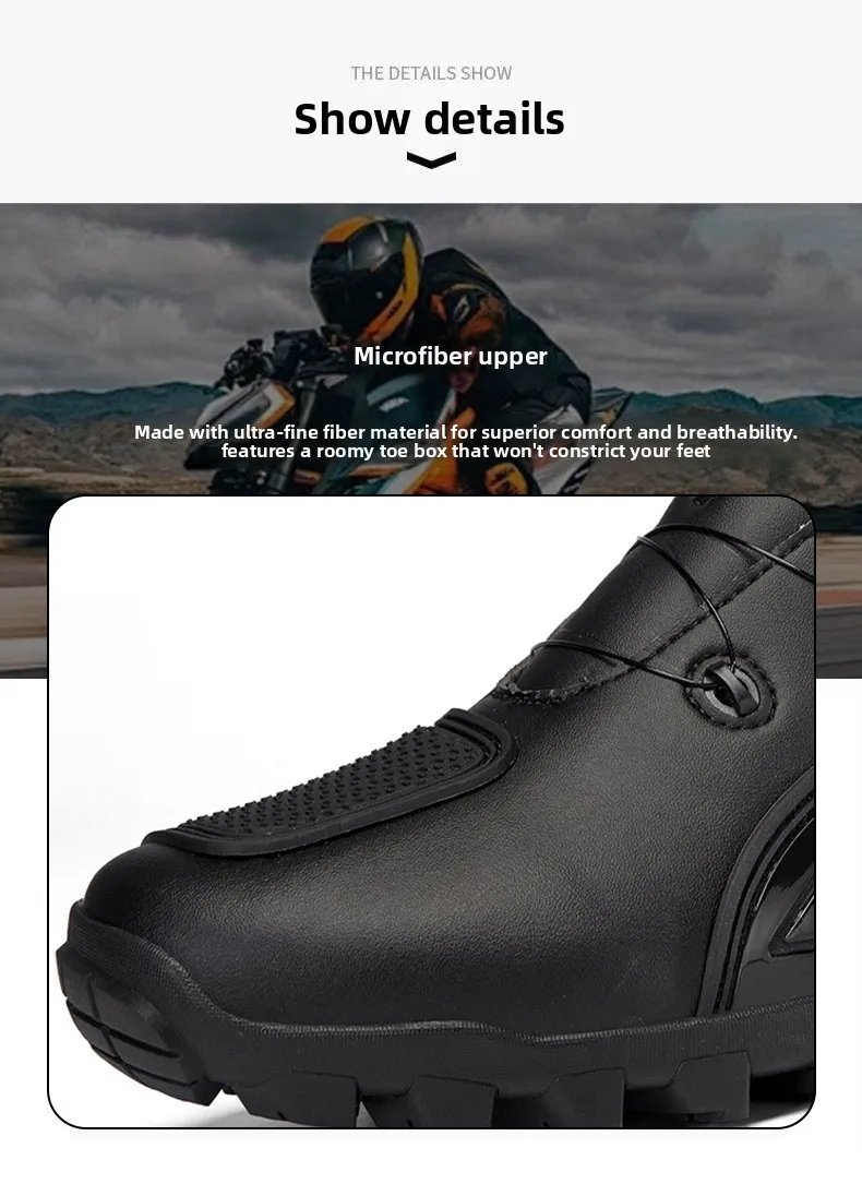 New Men's Motorcycle Shoes Durable Anti-slip Rubber Motorbike Boots TPU Crashproof Motocross Boot Leather Motos Ride Shoes