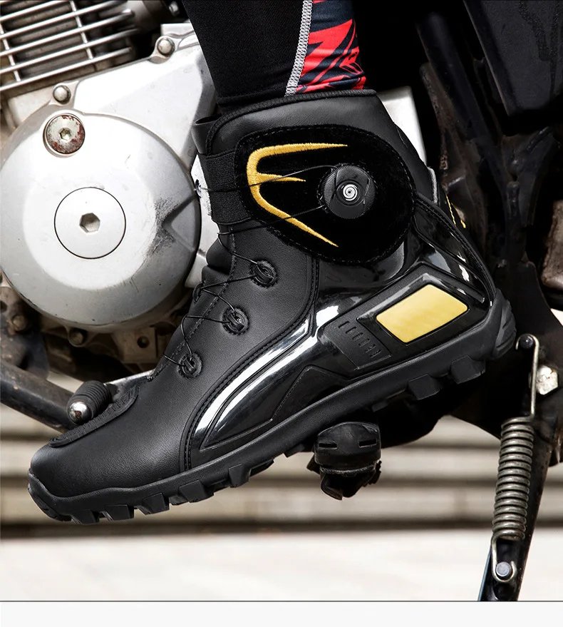 New Men's Motorcycle Shoes Durable Anti-slip Rubber Motorbike Boots TPU Crashproof Motocross Boot Leather Motos Ride Shoes