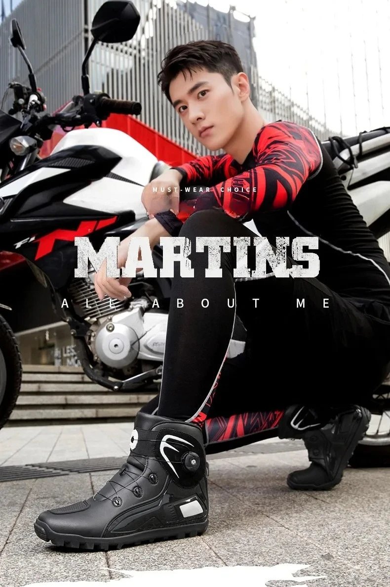 New Men's Motorcycle Shoes Durable Anti-slip Rubber Motorbike Boots TPU Crashproof Motocross Boot Leather Motos Ride Shoes
