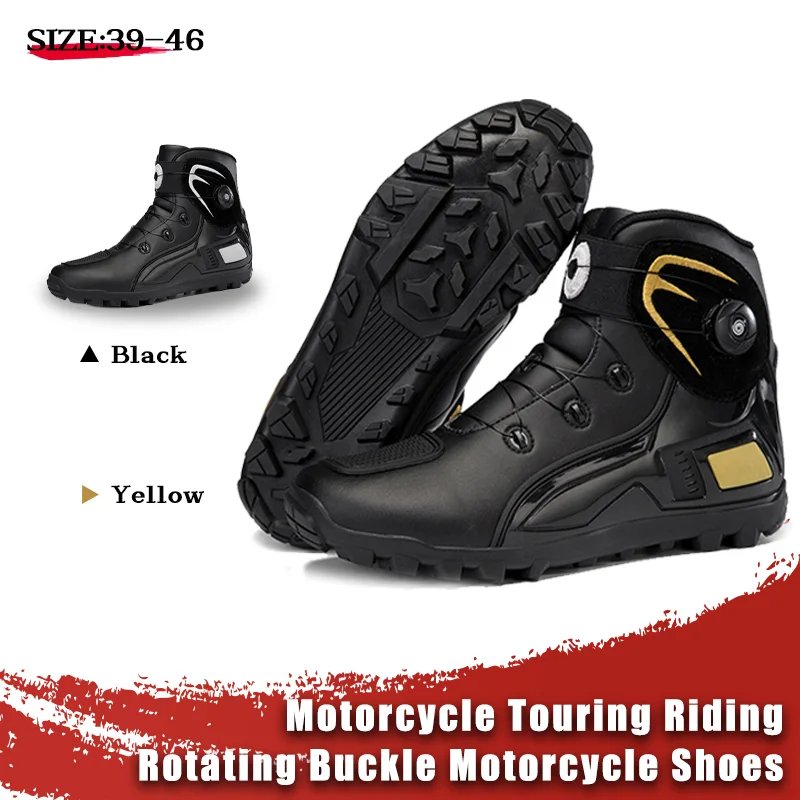 New Men's Motorcycle Shoes Durable Anti-slip Rubber Motorbike Boots TPU Crashproof Motocross Boot Leather Motos Ride Shoes