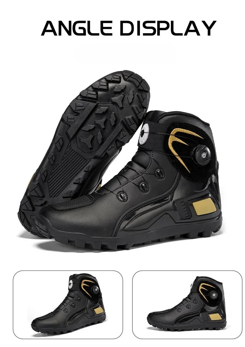 New Men's Motorcycle Shoes Durable Anti-slip Rubber Motorbike Boots TPU Crashproof Motocross Boot Leather Motos Ride Shoes