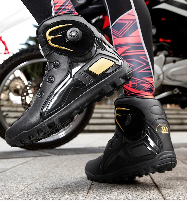 New Men's Motorcycle Shoes Durable Anti-slip Rubber Motorbike Boots TPU Crashproof Motocross Boot Leather Motos Ride Shoes
