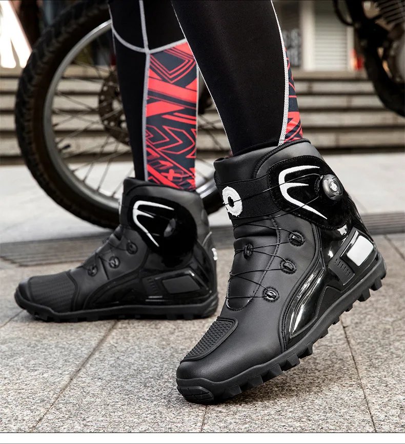 New Men's Motorcycle Shoes Durable Anti-slip Rubber Motorbike Boots TPU Crashproof Motocross Boot Leather Motos Ride Shoes