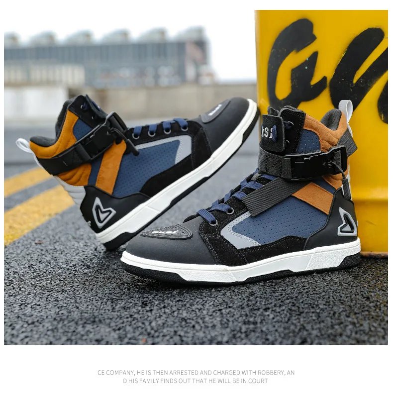 Men Motorcycle Boots Breathable Anti Slip Riding Shoes for Road Racing Casual Biker Gear
