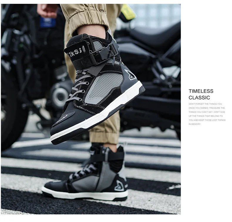 Men Motorcycle Boots Breathable Anti Slip Riding Shoes for Road Racing Casual Biker Gear
