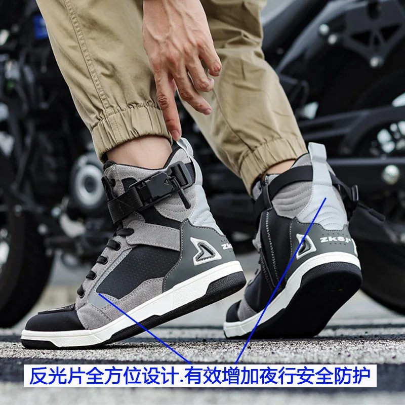 Men Motorcycle Boots Breathable Anti Slip Riding Shoes for Road Racing Casual Biker Gear