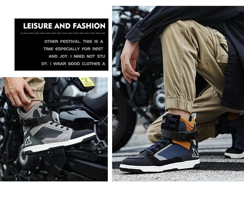 Men Motorcycle Boots Breathable Anti Slip Riding Shoes for Road Racing Casual Biker Gear